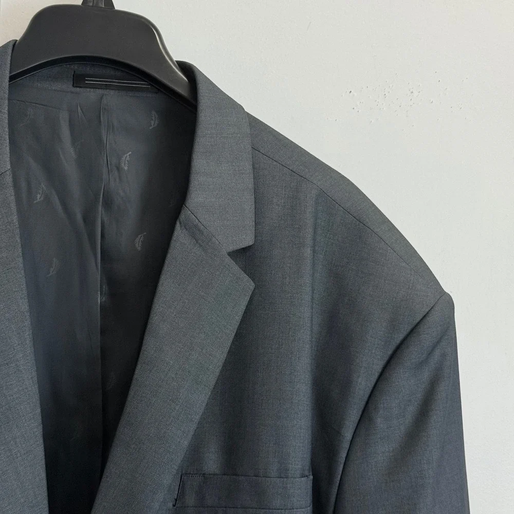 Bespoke Mens 56R Charcoal Grey 2 Button Blazer Jacket Notch Lapel Suit Coat